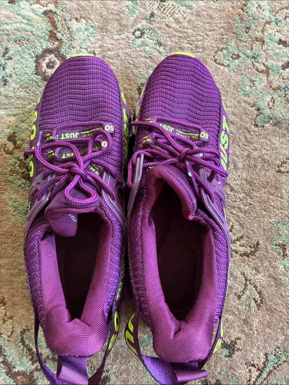 Women's Purple Knit Sneakers with Neon Lime Accents